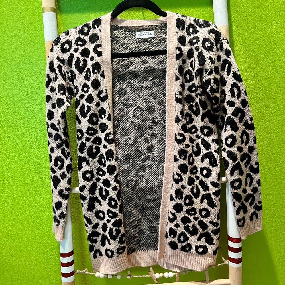 Kids Pink Leopard Print Cardigan Ten Sixty Sherman Girls Medium